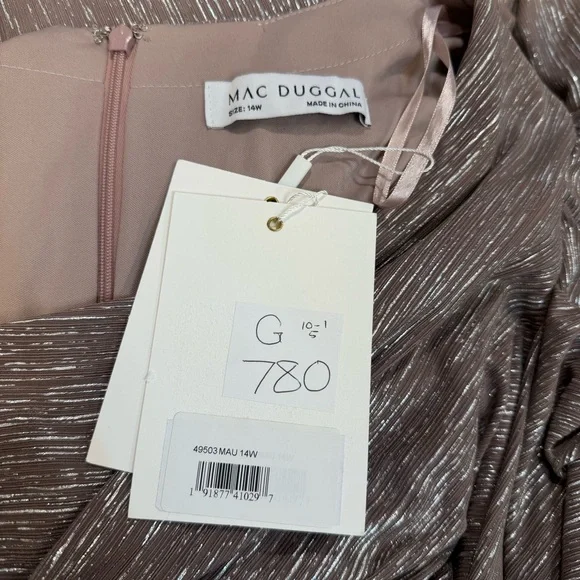 Mac Duggal 49503 Mauve Taupe Metallic Faux Wrap Draped Puff Sleeve Gown -Reemoly